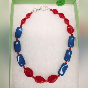 Red and Blue Beaded Necklace
